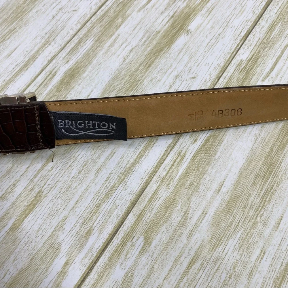 Brighton Brown Leather Silver Croc Embossed Belt